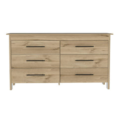 6 Drawer Double Dresser Wezz, Four Legs, Superior Top, Light Oak / - Horizon Bliss