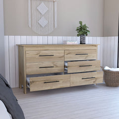 6 Drawer Double Dresser Wezz, Four Legs, Superior Top, Light Oak / - Horizon Bliss