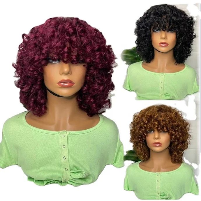 180% Density Rose Curly Short Bob Wig with Bangs Human Hair Brazilian - Horizon Bliss