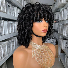 180% Density Rose Curly Short Bob Wig with Bangs Human Hair Brazilian - Horizon Bliss