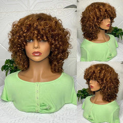 180% Density Rose Curly Short Bob Wig with Bangs Human Hair Brazilian - Horizon Bliss