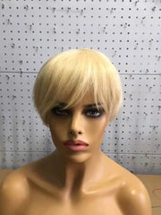 6inch #Burg Pixie Short Cut 100% Straight Human Hair Wig with Bangs Br - Horizon Bliss