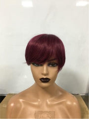 6inch #Burg Pixie Short Cut 100% Straight Human Hair Wig with Bangs Br - Horizon Bliss