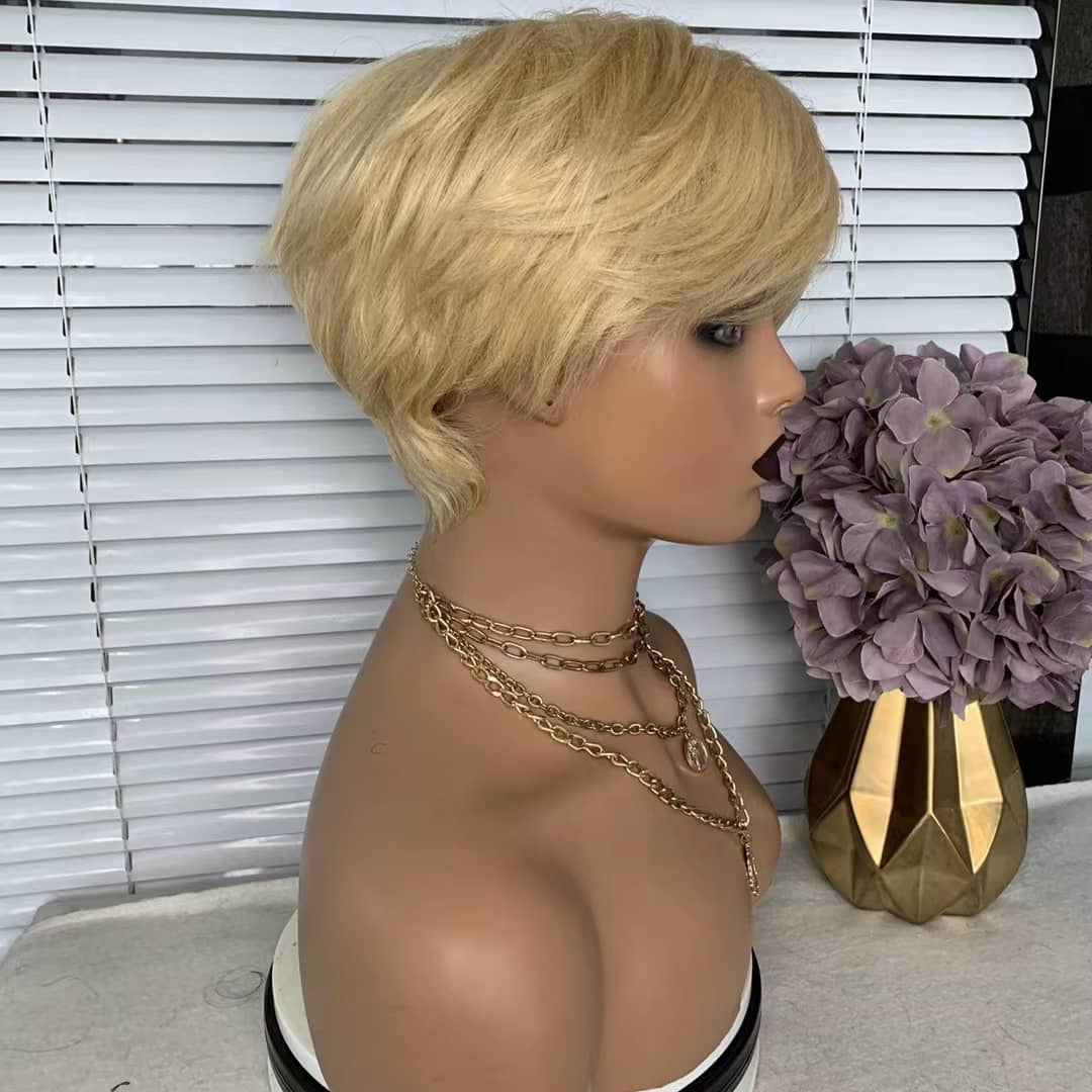 6inch #Burg Pixie Short Cut 100% Straight Human Hair Wig with Bangs Br - Horizon Bliss