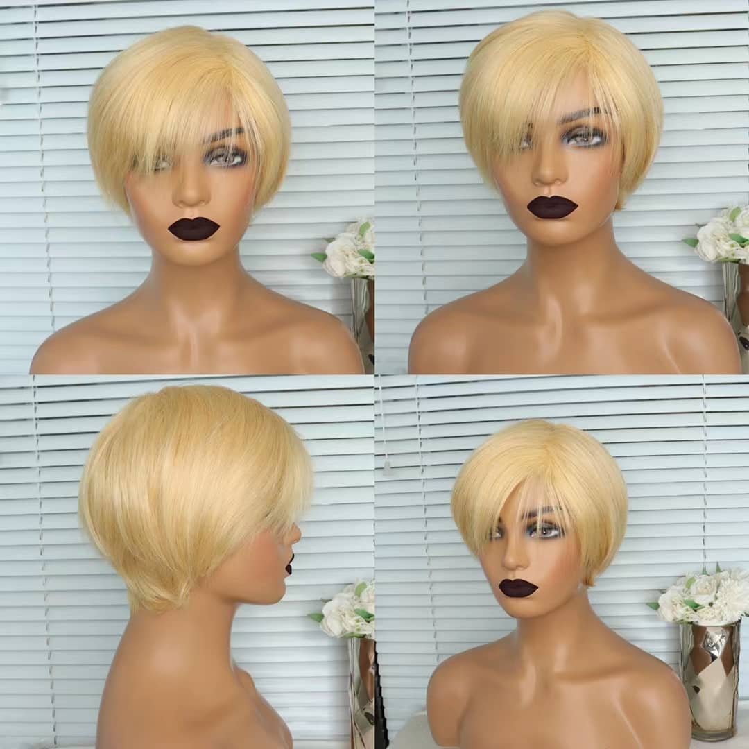 6inch #Burg Pixie Short Cut 100% Straight Human Hair Wig with Bangs Br - Horizon Bliss