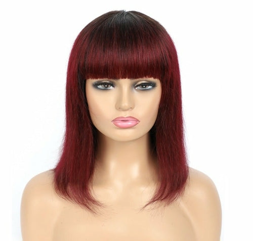 #613 Brazilian 99J Burgundy Short Bob Remy Straight Human Hair Wigs Wi - Horizon Bliss