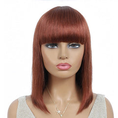 #613 Brazilian 99J Burgundy Short Bob Remy Straight Human Hair Wigs Wi - Horizon Bliss