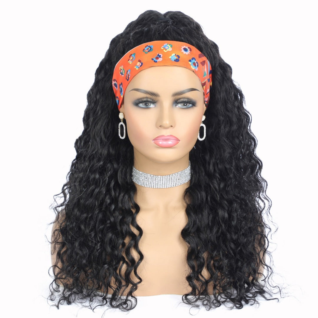 Headband Wig Water Wave Human Hair Scarf Wig No GLUE Easy Wear - Horizon Bliss