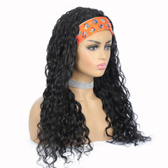 Headband Wig Water Wave Human Hair Scarf Wig No GLUE Easy Wear - Horizon Bliss