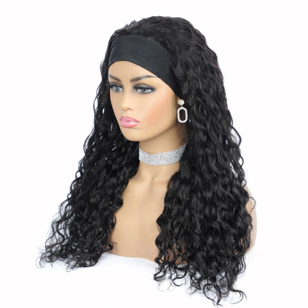 Headband Wig Water Wave Human Hair Scarf Wig No GLUE Easy Wear - Horizon Bliss