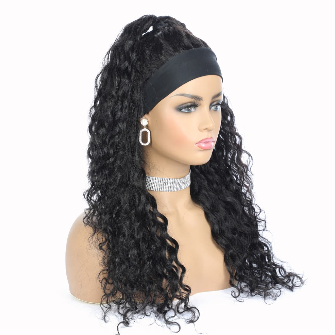 Headband Wig Water Wave Human Hair Scarf Wig No GLUE Easy Wear - Horizon Bliss