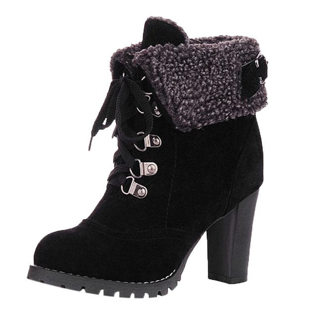 Winter Lace-Up High Thick Short Boots Shoes Women - Horizon Bliss