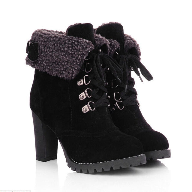 Winter Lace-Up High Thick Short Boots Shoes Women - Horizon Bliss