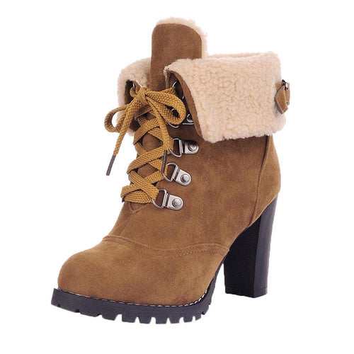 Winter Lace-Up High Thick Short Boots Shoes Women - Horizon Bliss