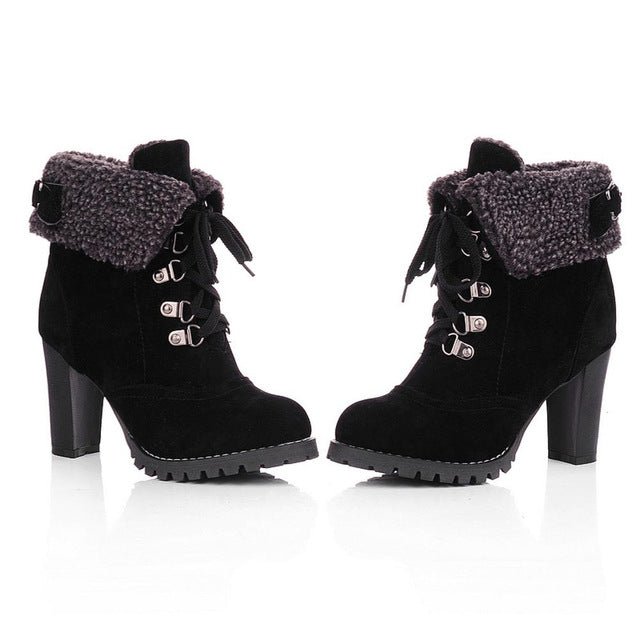 Winter Lace-Up High Thick Short Boots Shoes Women - Horizon Bliss