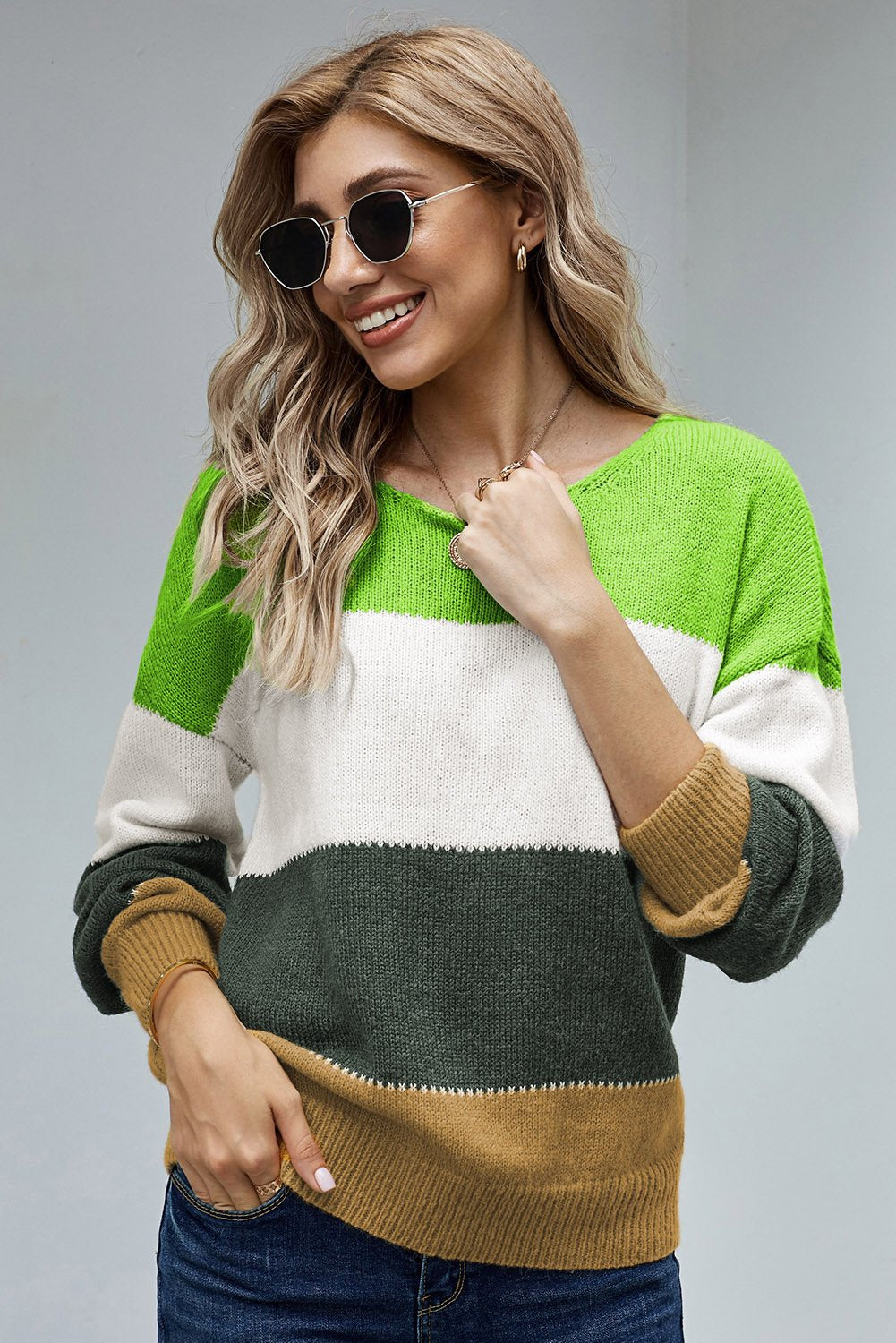 Winter Green Pullover Colorblock Sweater - Horizon Bliss