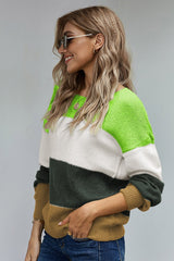 Winter Green Pullover Colorblock Sweater - Horizon Bliss