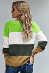 Winter Green Pullover Colorblock Sweater - Horizon Bliss