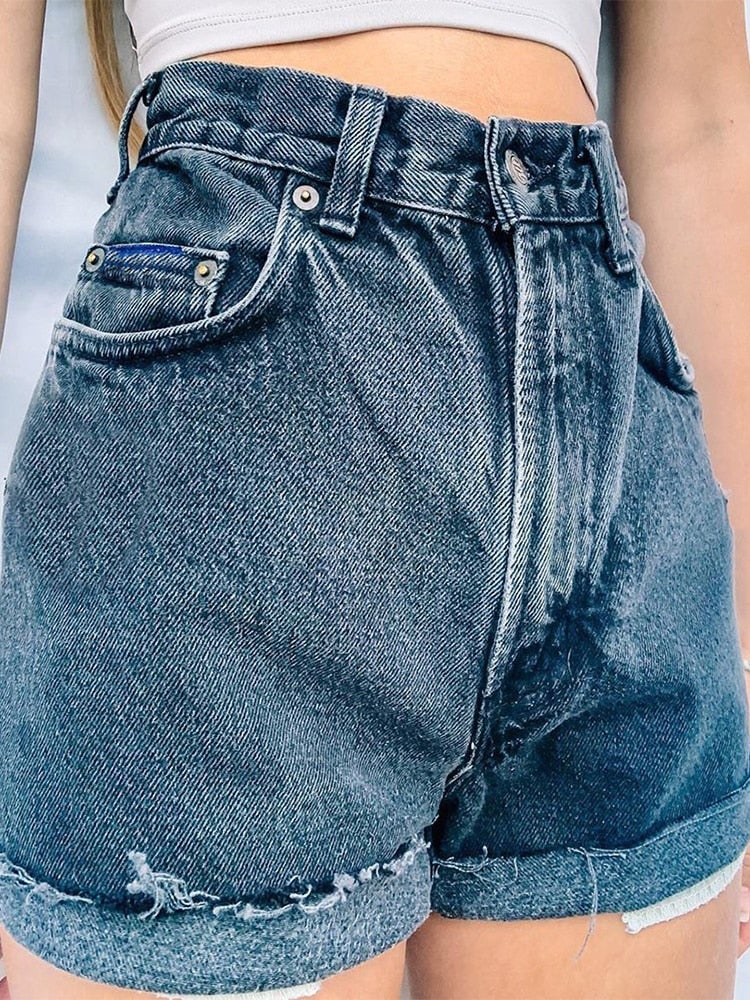 Casual High Waist Denim Short Pants Summer Button Wide Leg Short Jeans - Horizon Bliss