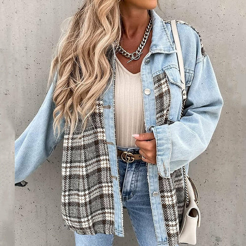 Denim Plaid Shirts Lapel Blouses and Tops - Horizon Bliss