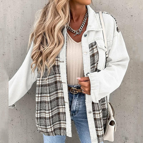 Denim Plaid Shirts Lapel Blouses and Tops - Horizon Bliss