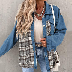 Denim Plaid Shirts Lapel Blouses and Tops - Horizon Bliss