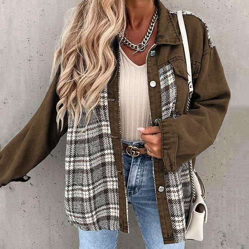 Denim Plaid Shirts Lapel Blouses and Tops - Horizon Bliss