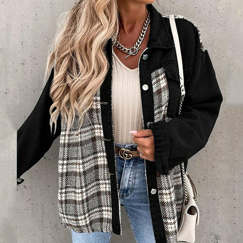 Denim Plaid Shirts Lapel Blouses and Tops - Horizon Bliss