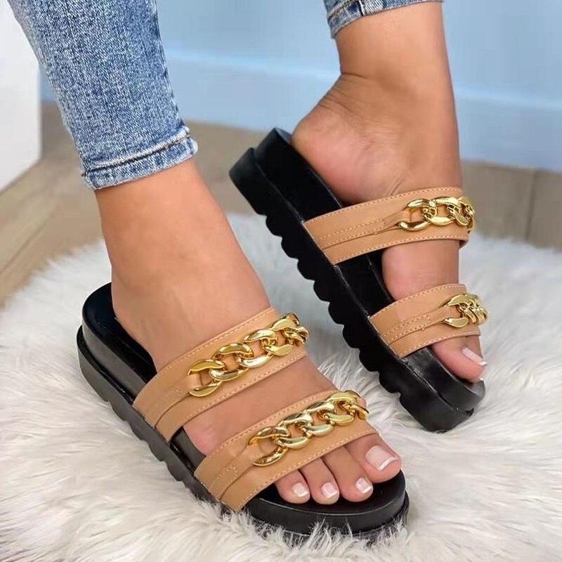 Women Flats Chain Slippers Platform Sandals - Horizon Bliss