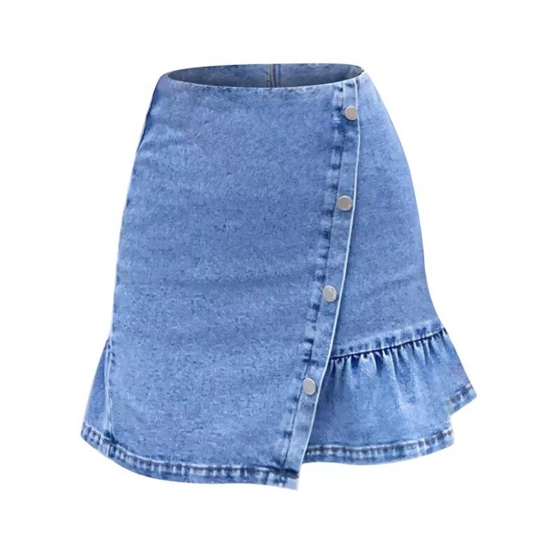 Women Irregular Ruffles Mini Denim Skirt 2021 Summer Casual High Waist - Horizon Bliss