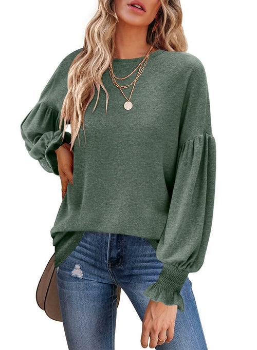 Long Lantern Sleeve Pleated Loose T-shirts - Horizon Bliss