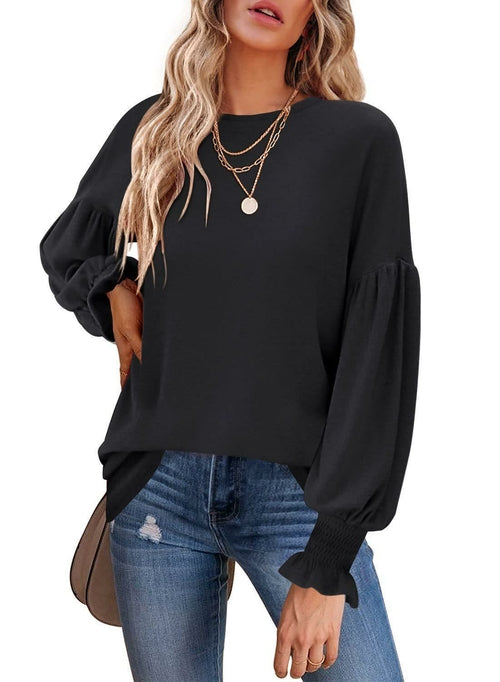 Long Lantern Sleeve Pleated Loose T-shirts - Horizon Bliss