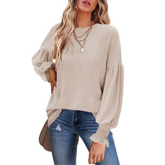 Long Lantern Sleeve Pleated Loose T-shirts - Horizon Bliss