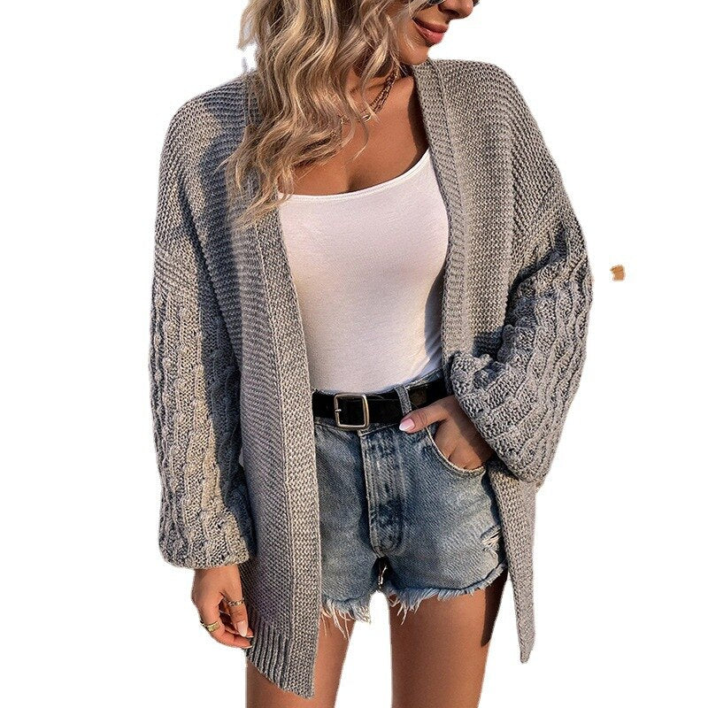 Loose Knitted Cardigans Long Lantern Sleeve Solid Oversized Knitwear - Horizon Bliss