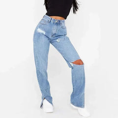 Women Sexy Ripped Denim Jeans Hipster Straight Split High Waist Loose - Horizon Bliss