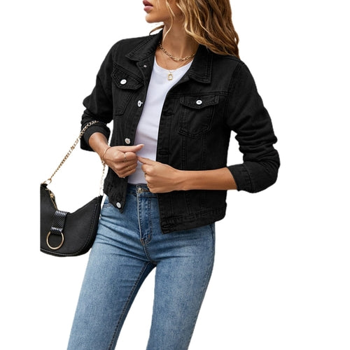 Women's Denim Jackets Fashion Female Casual Long Sleeve Lapel Solid - Horizon Bliss