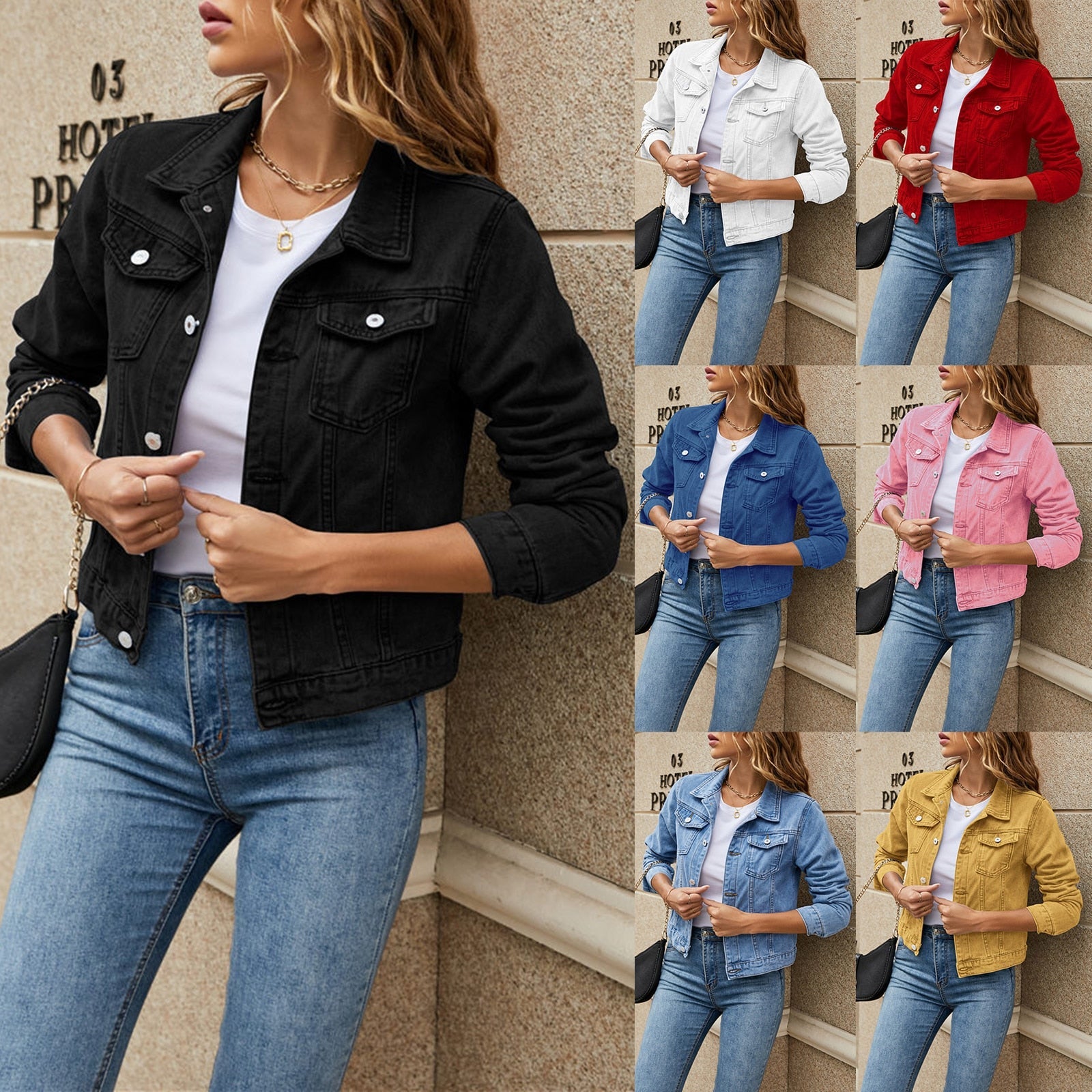 Women's Denim Jackets Fashion Female Casual Long Sleeve Lapel Solid - Horizon Bliss