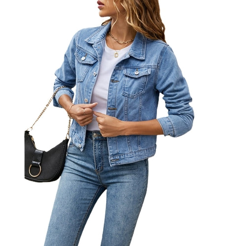 Women's Denim Jackets Fashion Female Casual Long Sleeve Lapel Solid - Horizon Bliss