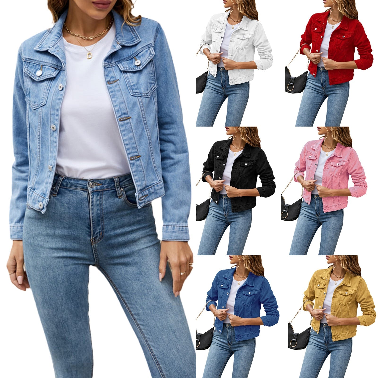 Women's Denim Jackets Fashion Female Casual Long Sleeve Lapel Solid - Horizon Bliss