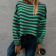 Casual Striped Knitted Sweater Loose Pullover Tops - Horizon Bliss