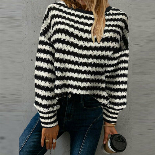 Casual Striped Knitted Sweater Loose Pullover Tops - Horizon Bliss