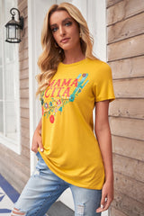 Women Yellow Mamacita with Cactus Casual Short Sleeve Tee