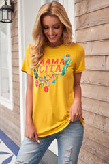 Women Yellow Mamacita with Cactus Casual Short Sleeve Tee