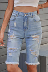 Women's Fashion Light Blue Distressed Jeans Bermuda Shorts - Horizon Bliss