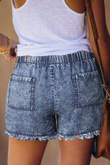 Women's Summer Blue Pocketed Frayed Thick Thighs Denim Shorts - Horizon Bliss