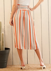 Women's Multi Stripe Button Front Midi Skirt in Rust Multi - Horizon Bliss