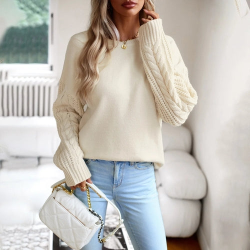 O Neck Long Sleeve Solid Color Knitted Tops For Ladies Fashion Causal - Horizon Bliss