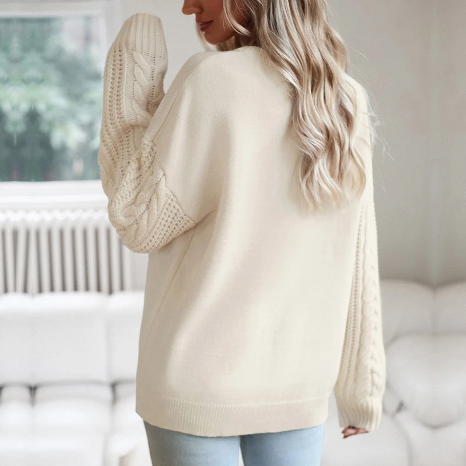 O Neck Long Sleeve Solid Color Knitted Tops For Ladies Fashion Causal - Horizon Bliss