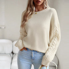 O Neck Long Sleeve Solid Color Knitted Tops For Ladies Fashion Causal - Horizon Bliss