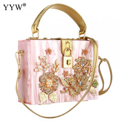 Acrylic Handbags Women 2022 Fashion Flower Shoulder Bags Evening Party